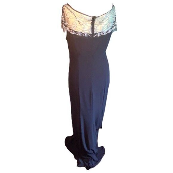 R & M Richards Black Evening Gown With Mesh Rhinestone Top Size 12 NWT - Picture 5 of 14